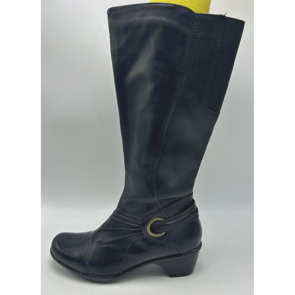 Clarks Bendables Boots Womens 7 M Black Leather Riding Zipper Wedge Heel 38480
